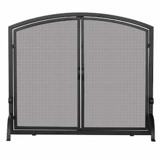 Small Fireplace Screen w/ Doors, Wrought Iron, 1-Panel, Black