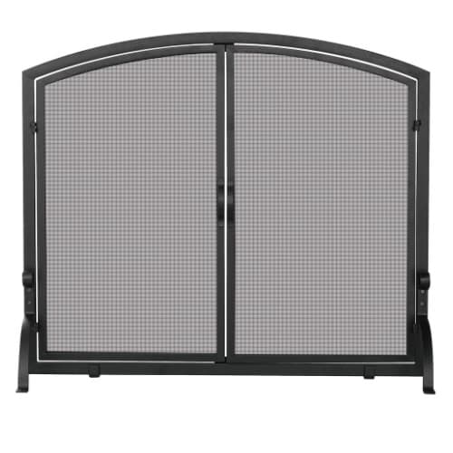 UniFlame Large Fireplace Screen w/ Doors, Wrought Iron, 1-Panel, Black