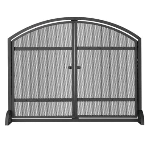 UniFlame Fireplace Screen w/ Doors & Arch Top, Wrought Iron, 1-Panel, Black