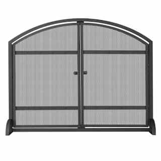 Fireplace Screen w/ Doors & Arch Top, Wrought Iron, 1-Panel, Black