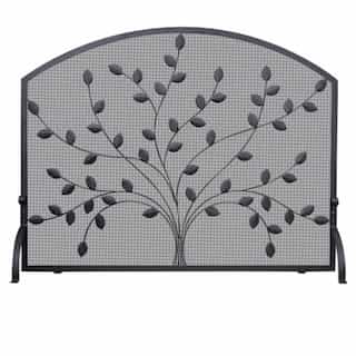 Fireplace Screen, Leaf Design, Wrought Iron, 1-Panel, Black