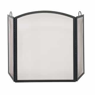 Medium Fireplace Screen w/ Arch Top, Wrought Iron, 3-Panel, Black