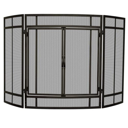 Fireplace Screen w/ Doors, Curved, 3-Panel, Black