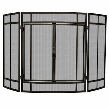 Fireplace Screen w/ Doors, Curved, 3-Panel, Black