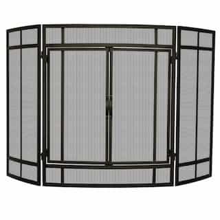 UniFlame Fireplace Screen w/ Doors, Curved, 3-Panel, Black