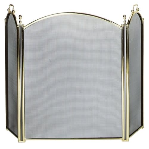 Fireplace Screen w/ Arch Top & Handles, 3-Panel, Polished Brass