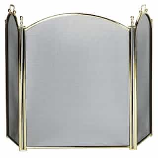 Fireplace Screen w/ Arch Top & Handles, 3-Panel, Polished Brass