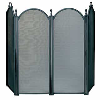 Fireplace Screen w/ Arch Top & Handles, 4-Panel, Black