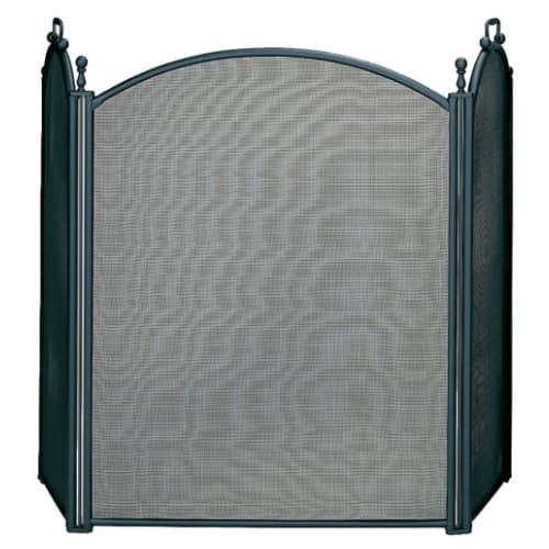 Fireplace Screen w/ Arch Top & Handles, 3-Panel, Black