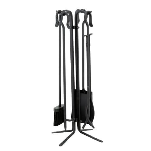 22-In 5-Pc Black Wrought Iron Fireset w/ Crook Handles