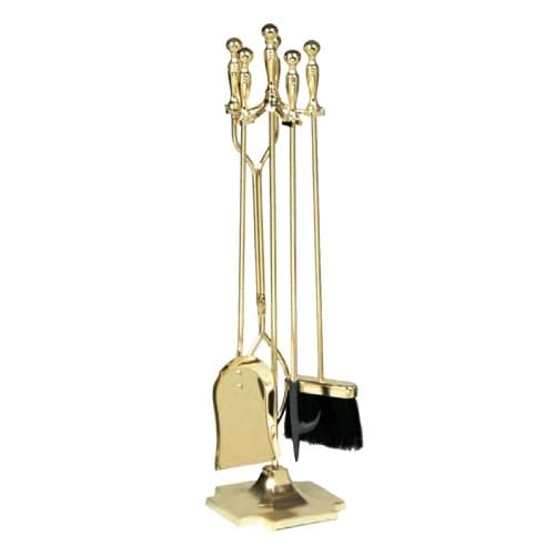 31-In 5-Pc Polished Brass Finish Fireset w/ Ball Handles