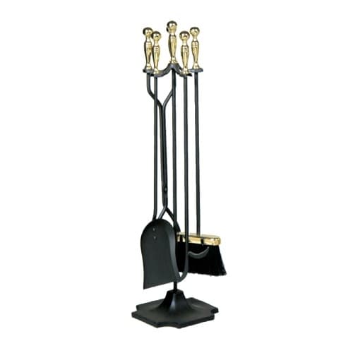 31-In 5-Pc Black & Polished Brass Finish Fireset w/ Ball Handles