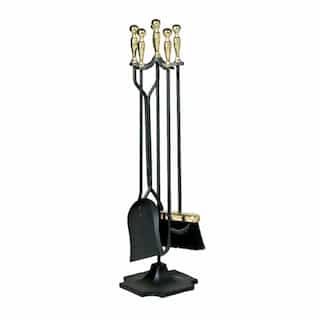 UniFlame 31-in 5pc Black & Polished Brass Finish Fireset w/ Ball Handles