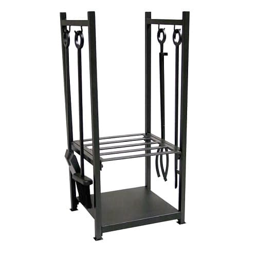 14.5-in Wide Black Wrought Iron Log Holder w/ Ring Handle Fireset