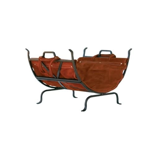 22-in Wide Iron Log Holder w/ Suede Leather Carrier