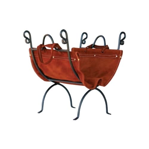 UniFlame 23-in Wide Iron Log Holder w/ Suede Leather Carrier