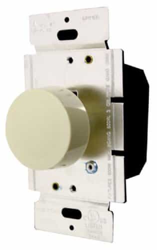 Almond Three-Way Lighted Incandescent Full Rotary Dimmer w/ Push On/Off