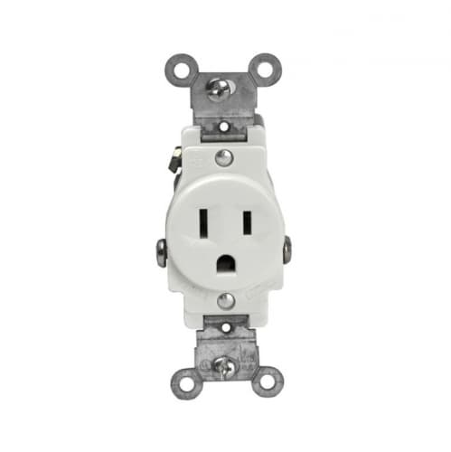15 Amp Single Receptacle, Side Wire, Commercial Grade, Ivory