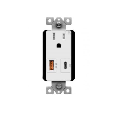 15 Amp Interchangeable USB Charger Tamper Resistant Single Receptacle
