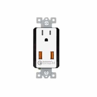 15 Amp Interchangeable Dual USB Charger Tamper Resistant Single Receptacle