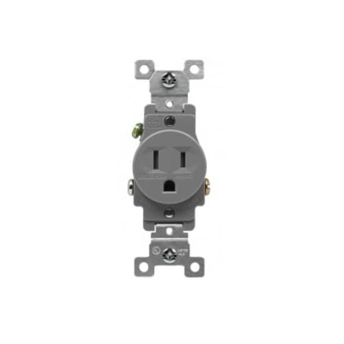 15 Amp Tamper Resistant Commercial Grade Single Receptacle, Gray