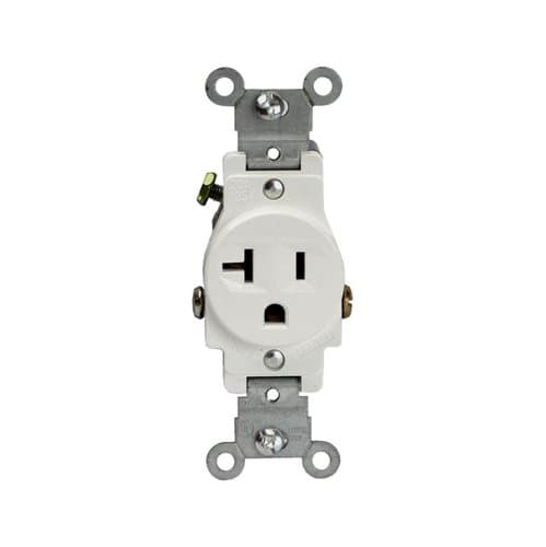 Almond Commercial Grade Side Wired 2-Pole 20A Single Receptacle