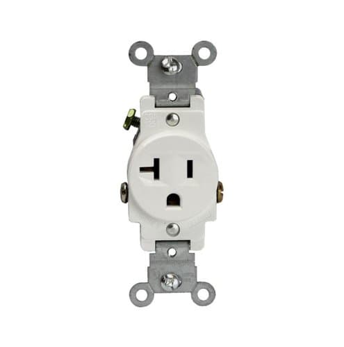 Enerlites White Commercial Grade Side Wired 2-Pole 20A Single Receptacle
