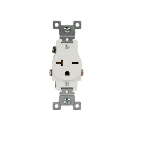 White Commercial Grade Side Wired 2-Pole 20A High Voltage Single Receptacle