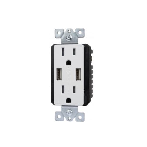 15 Amp Interchangeable Dual USB Type-A Charger Tamper Resistant Duplex Receptacle, Ivory