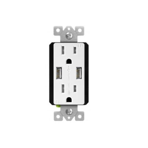 Enerlites 15 Amp Dual USB Type-A Charger Tamper Resistant Duplex Receptacle, White