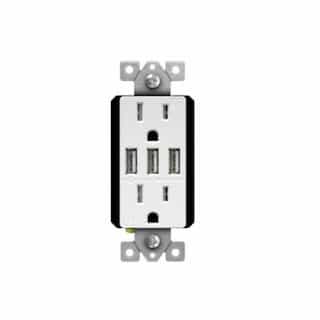 Enerlites 15 Amp Interchangeable Triple USB Type-A Charger Tamper Resistant Duplex Receptacle,White