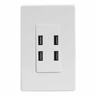 White 4-Port Back & Side Wired USB Charger Duplex Receptacle