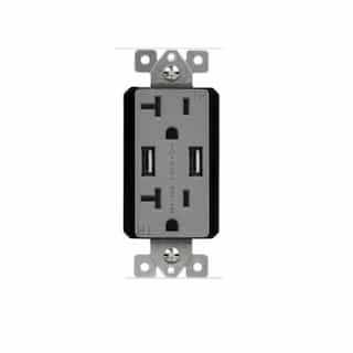 20 Amp Interchangeable Dual USB Charger Tamper Resistant Duplex Receptacle, Gray