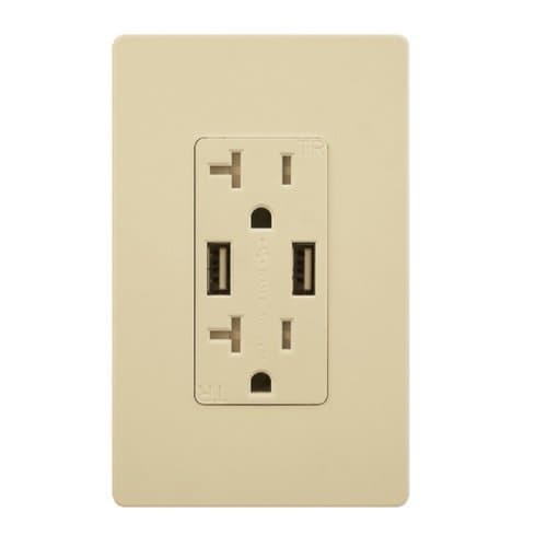 Ivory Dual USB Charger 20A Duplex Tamper Resistant Receptacle
