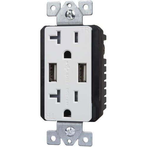 Almond Dual USB Charger 20A Duplex Tamper Resistant Receptacle