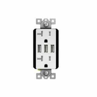 20 Amp Interchangeable Triple USB Charger Tamper Resistant Duplex Receptacle, Gray