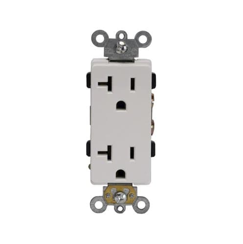 20 Amp Duplex Decora Receptacle, Push In & Side Wired, White