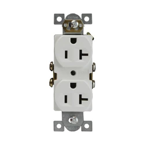 20 Amp Residential Grade Duplex Outlet Receptacle, White