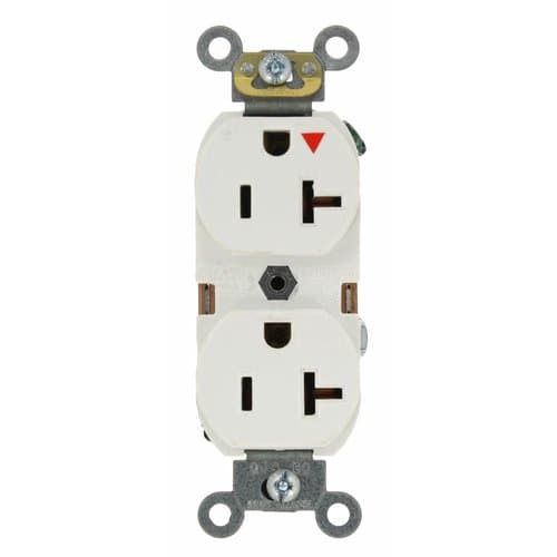 20 Amp Isolated Ground Duplex Receptacle, Industrial Grade, 250V, Ivory