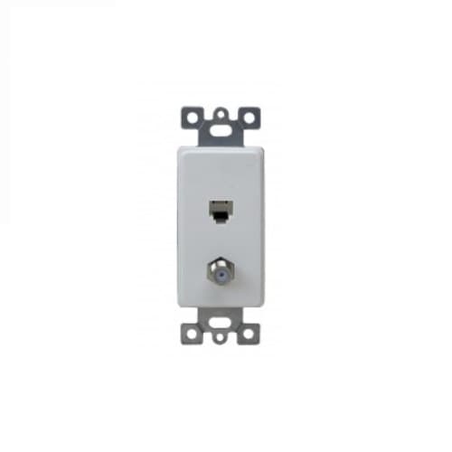 Molded-in Voice and Audio/Video RJ11 F-Type Combination Wall Outlet, Ivory