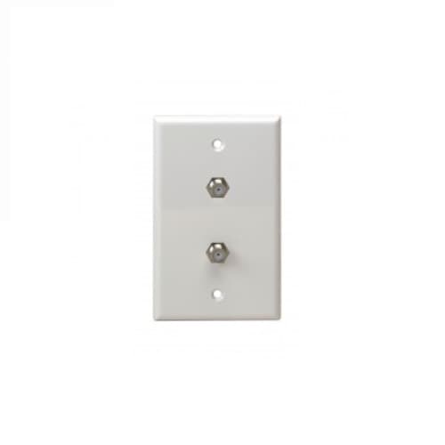 Telephone and CATV 1-Gang Duplex F-Type Connector Wall Outlet, White