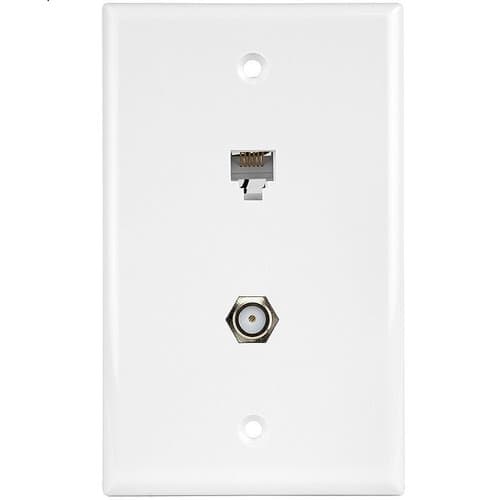 Telephone and CATV 1-Gang Duplex F-Type and RJ11 Jack Wall Outlet, Ivory
