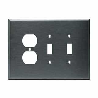 Over-Size Stainless Steel 3-Gang Double Toggle and Duplex GFCI Wall Plate