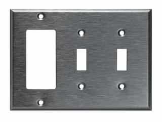 Stainless Steel Combination 3-Gang Double Toggle & GFCI Metal Wall Plate
