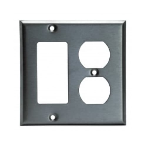 2-Gang Duplex & Decorator Style Combo Wall Plate, Stainless Steel