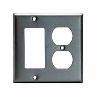 2-Gang Duplex & Decorator Style Combo Wall Plate, Stainless Steel