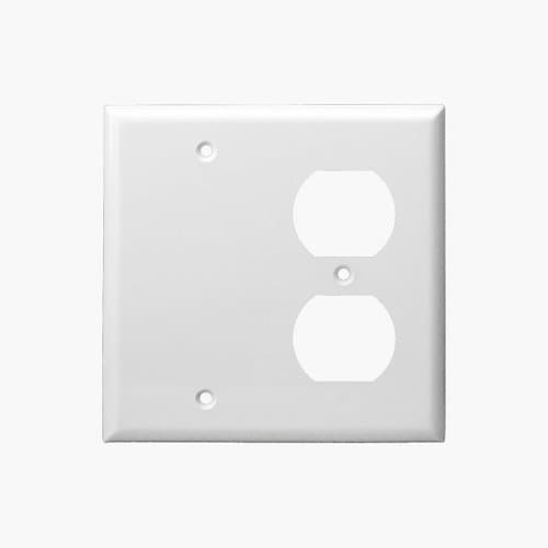 Enerlites White Combination Two Gang Blank and Duplex Receptacle Plastic Wall Plates
