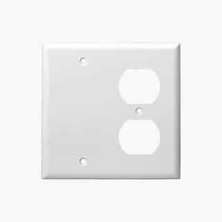 White Combination Two Gang Blank and Duplex Receptacle Plastic Wall Plates