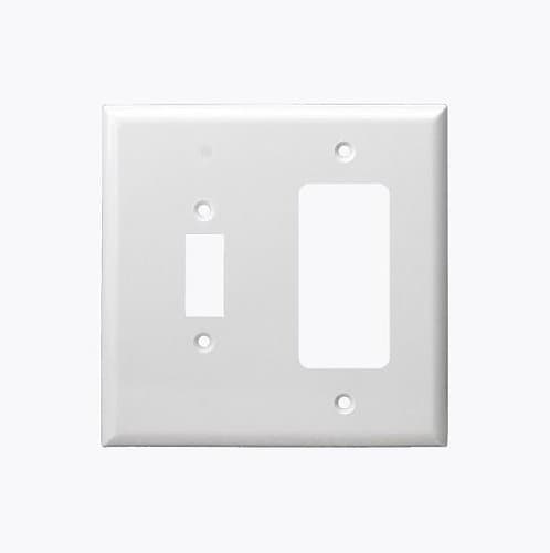 Enerlites White Combination Mid-Size Two Gang Toggle and GFCI Plastic Wall Plates