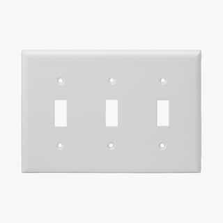 White Mid-Size 3-Gang Toggle Switch Plastic Wall Plate